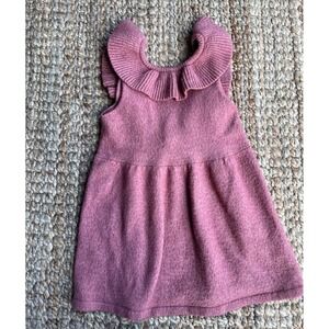 Zara Baby Girls Pink Knit Ruffle Collar Sweater Dress Size 3-4 Years 104cm